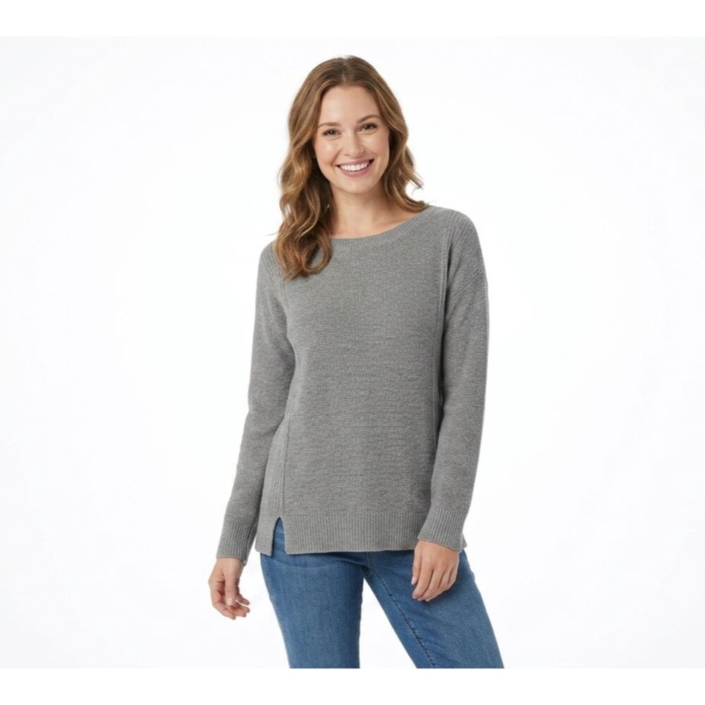 Barefoot Dreams CozyChic Ultra Lite Dockside Pullover Sweater Gray Small A467125